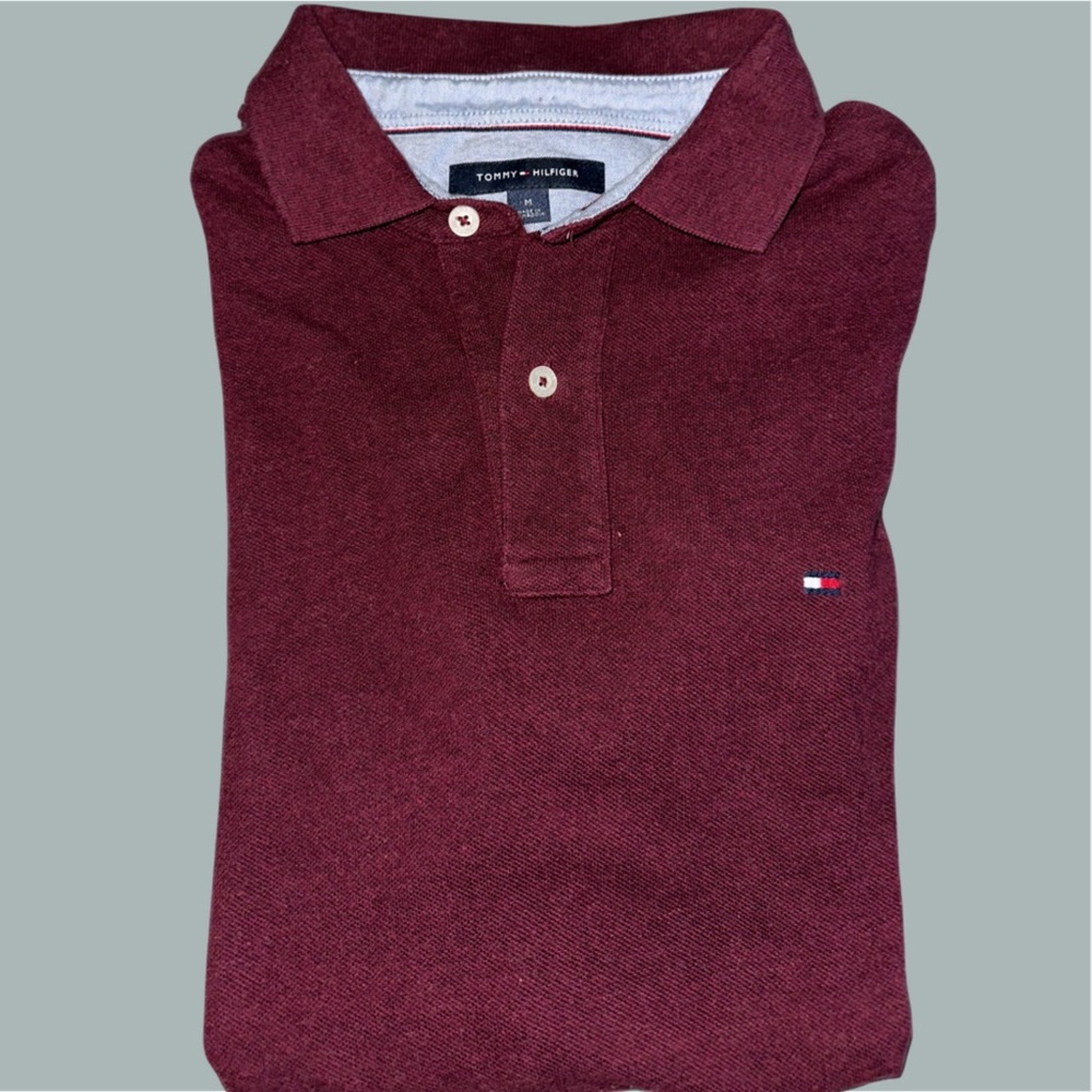 Tommy Hilfiger Maroon Short Sleeved Polo Shirt - Medium